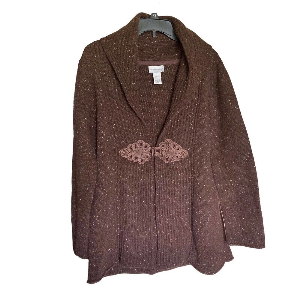 Soft Surroundings M Chateau Cardigan Sweater Duster Brown Wool Cashmere Long